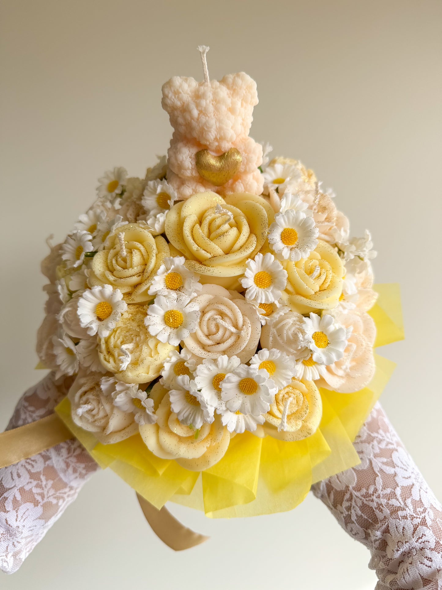 Candle Bouquet with Mini Rose Bear
