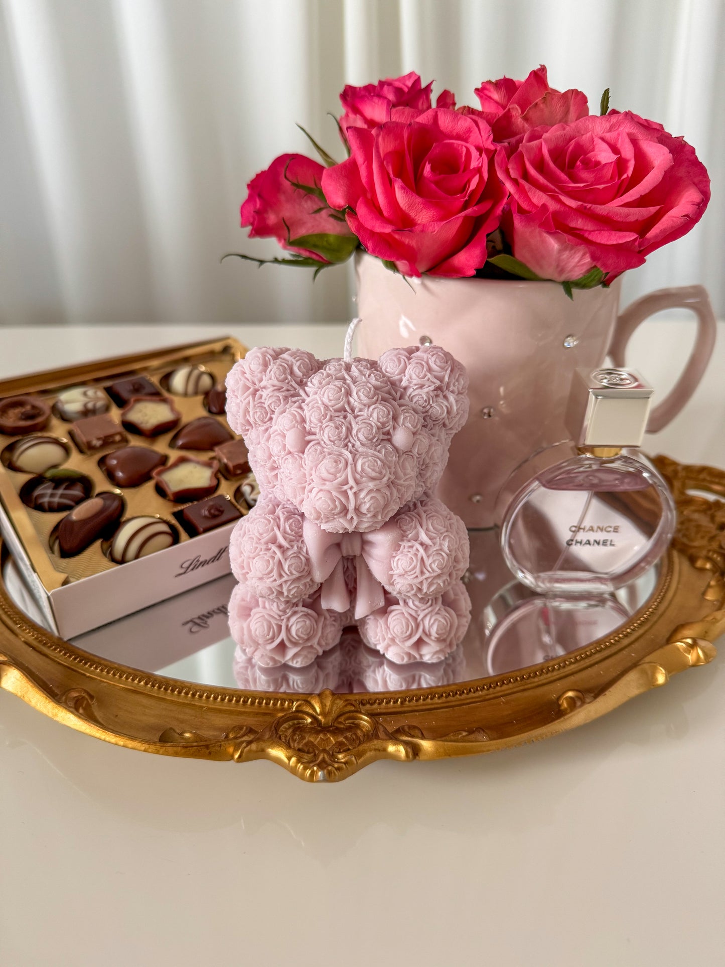 Bow Rose Bear Candle
