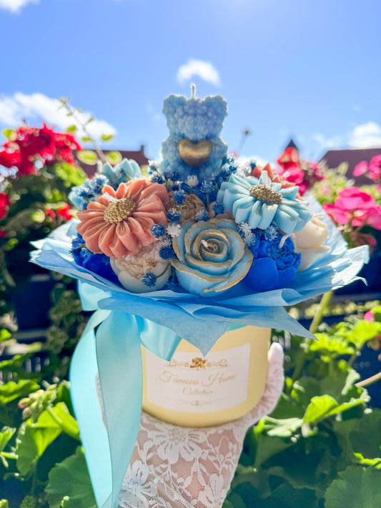 Kerzenstrauß mit Mini-Rosenbär
