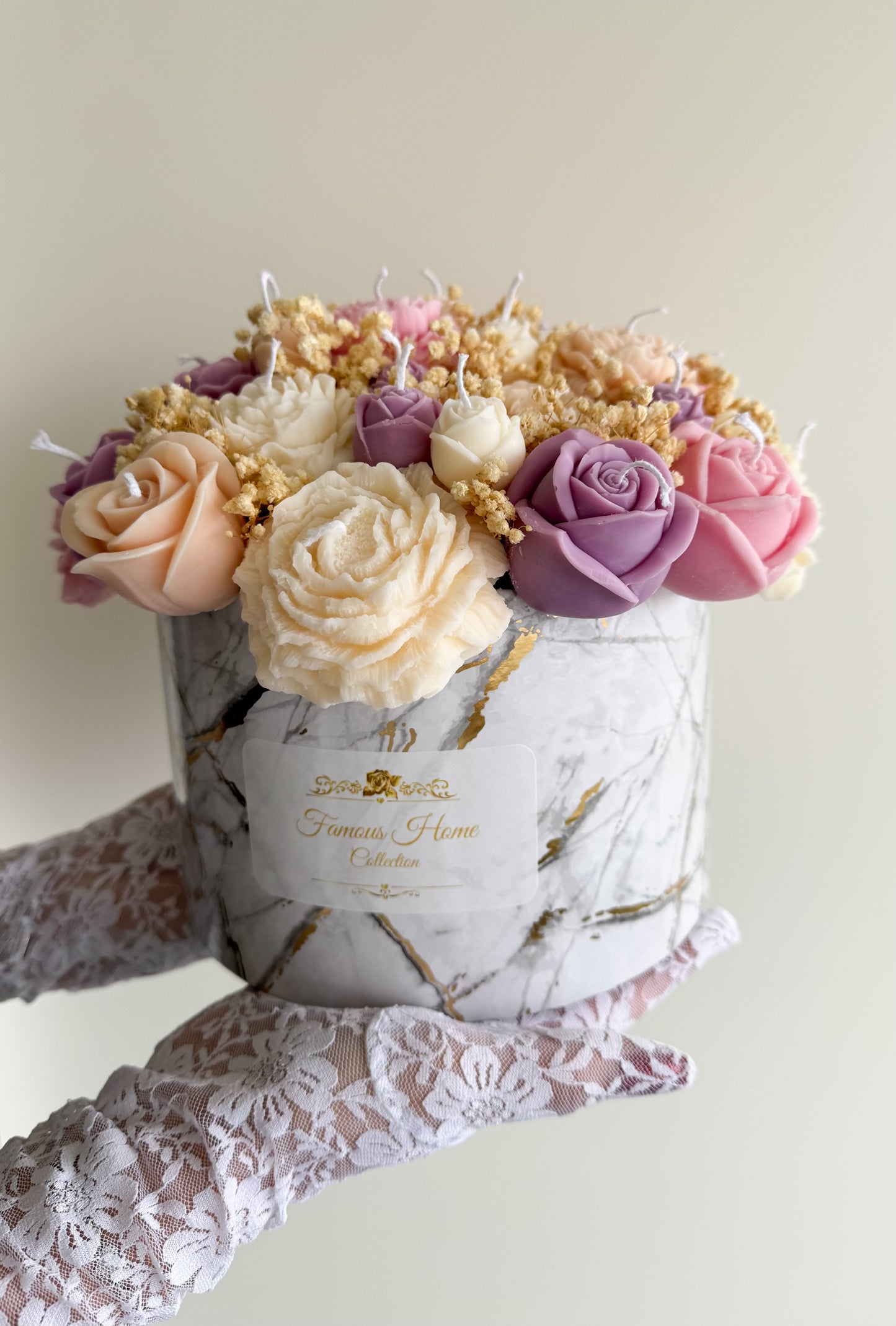 Premium Candle Bouquet in Marble Box