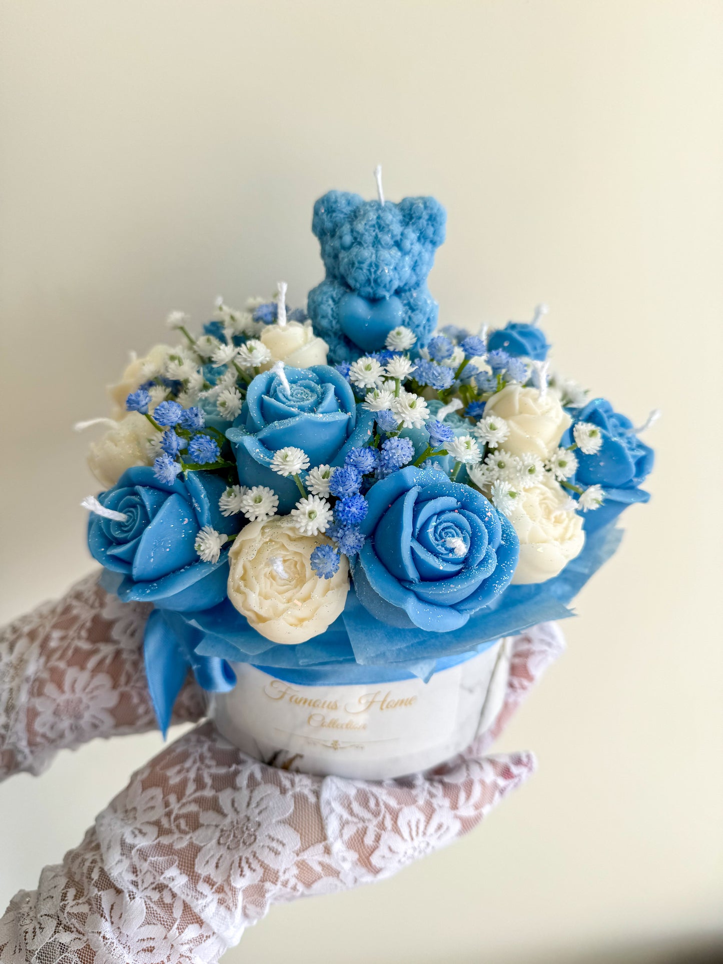 Candle Bouquet with Mini Rose Bear