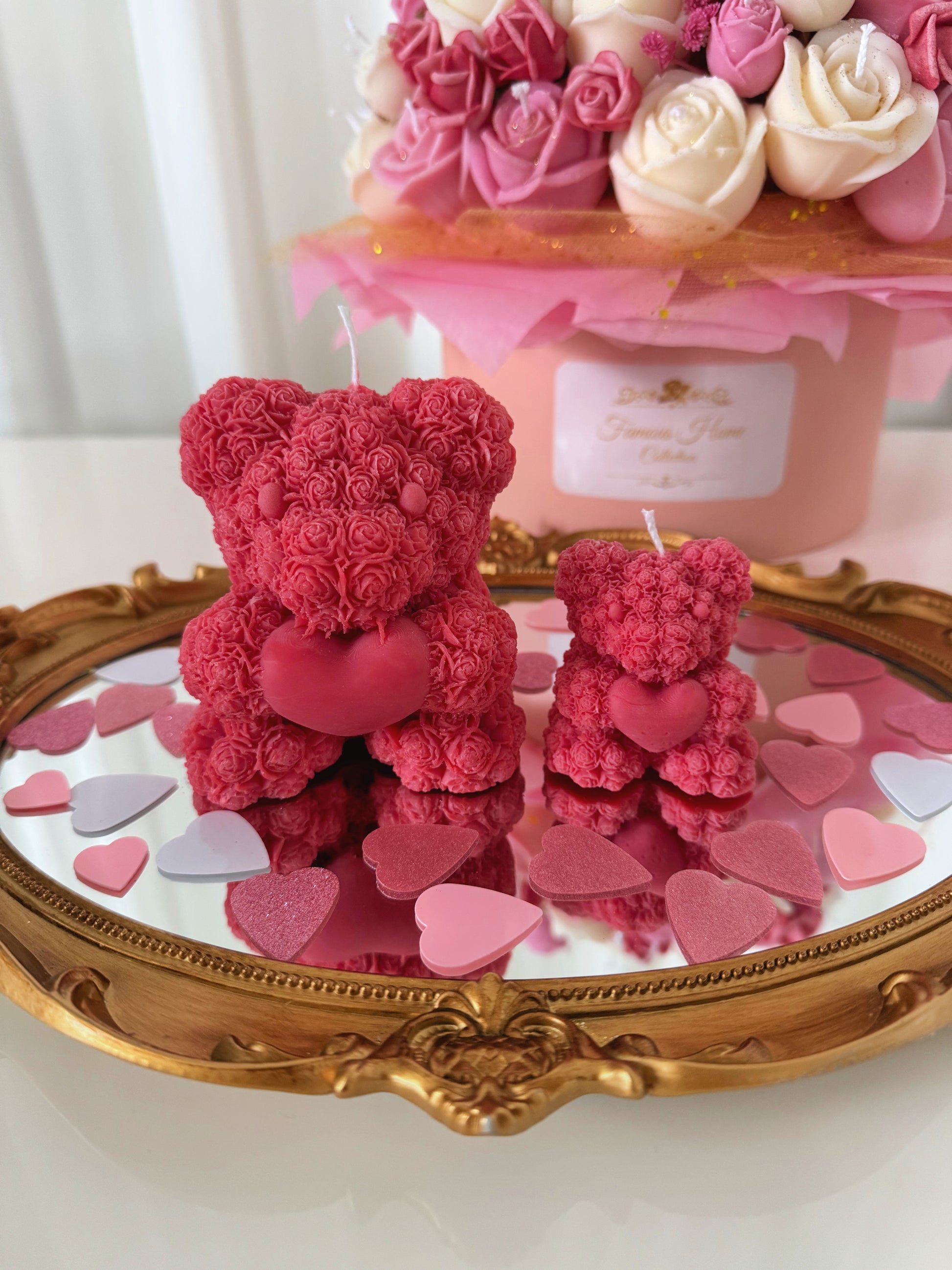 Heart Rose Bear Candle Pink Baby Powder With Gift Box