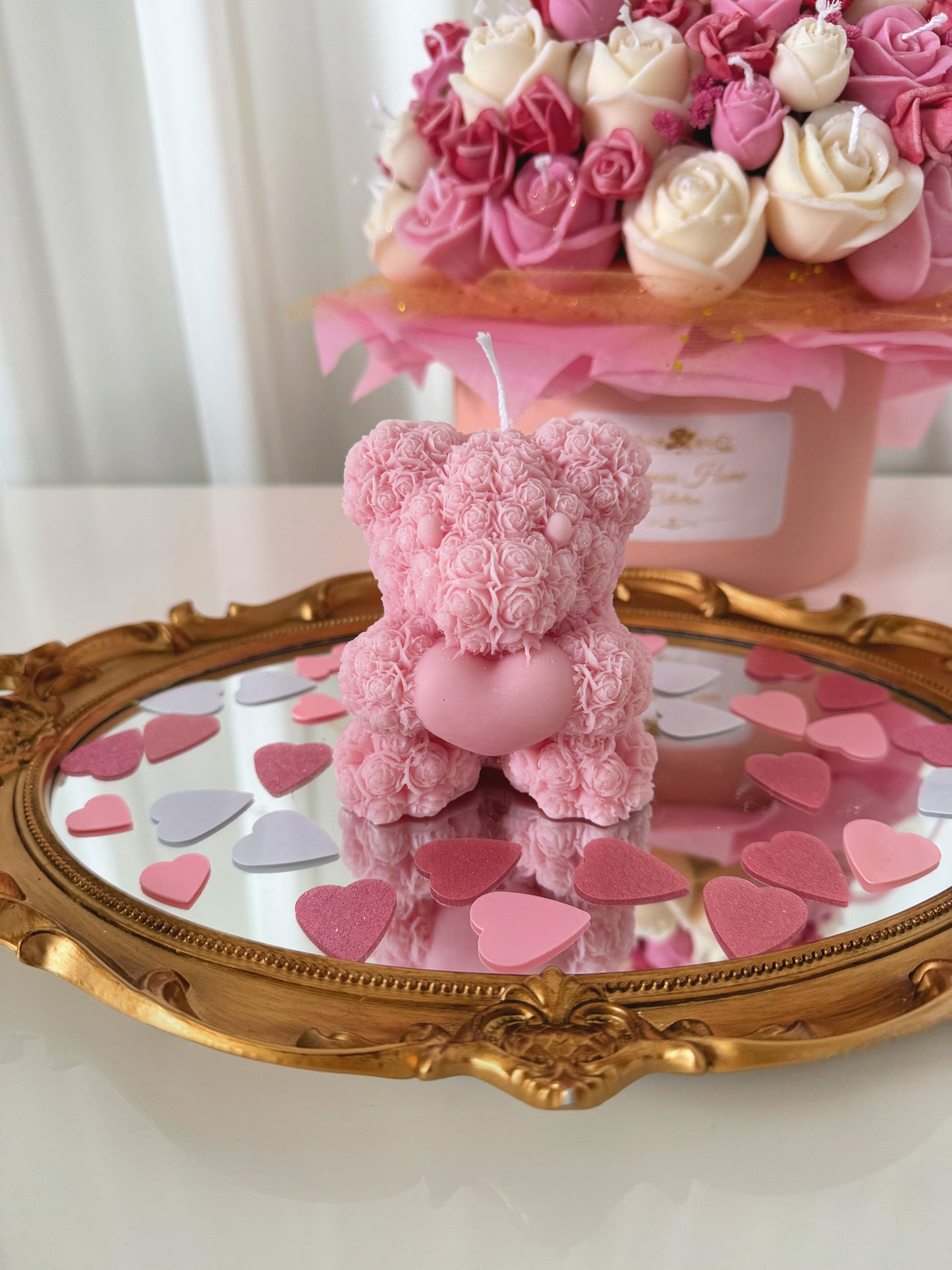 Heart Rose Bear Candle