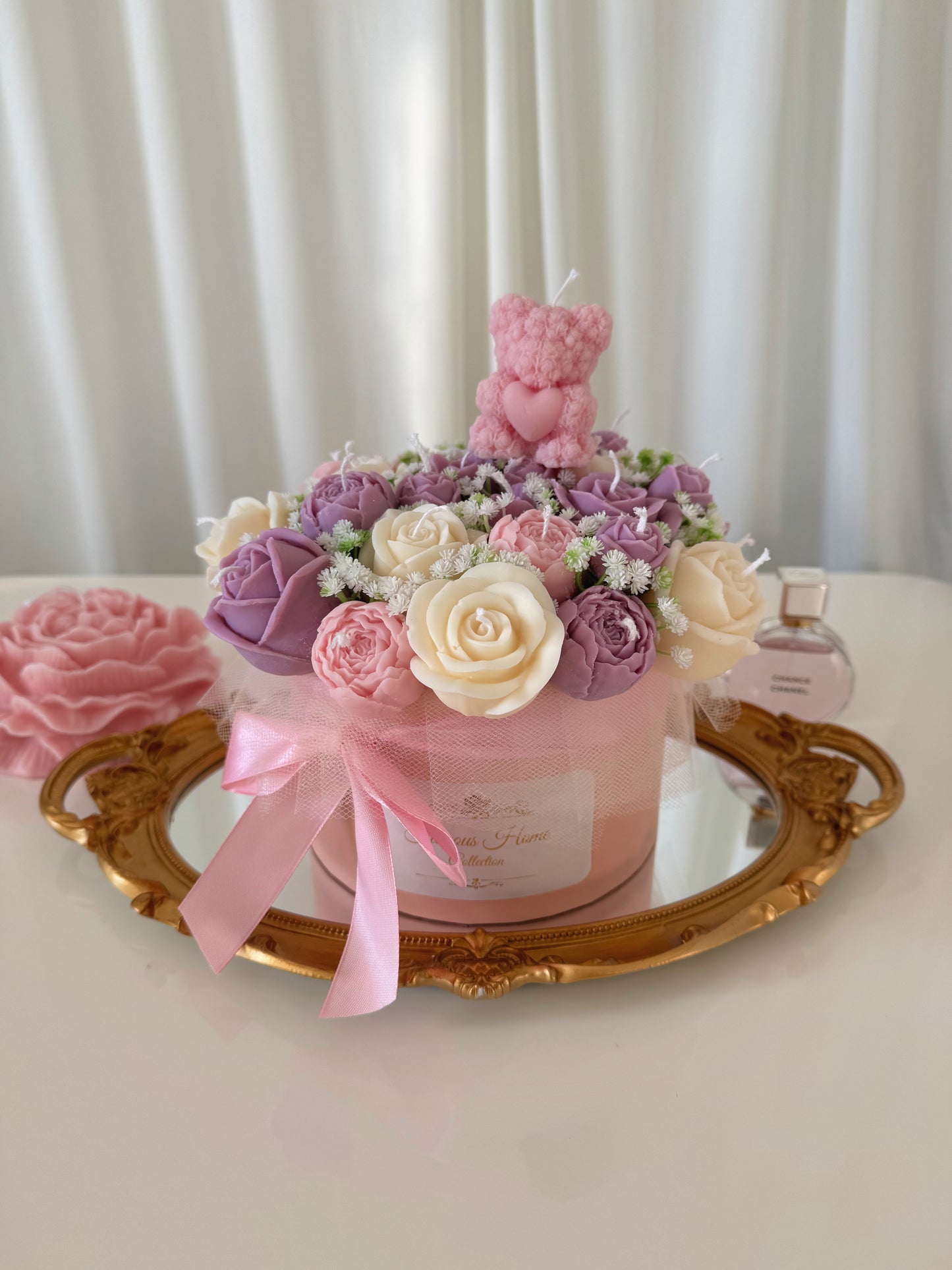 Candle Bouquet With Mini Rose Bear