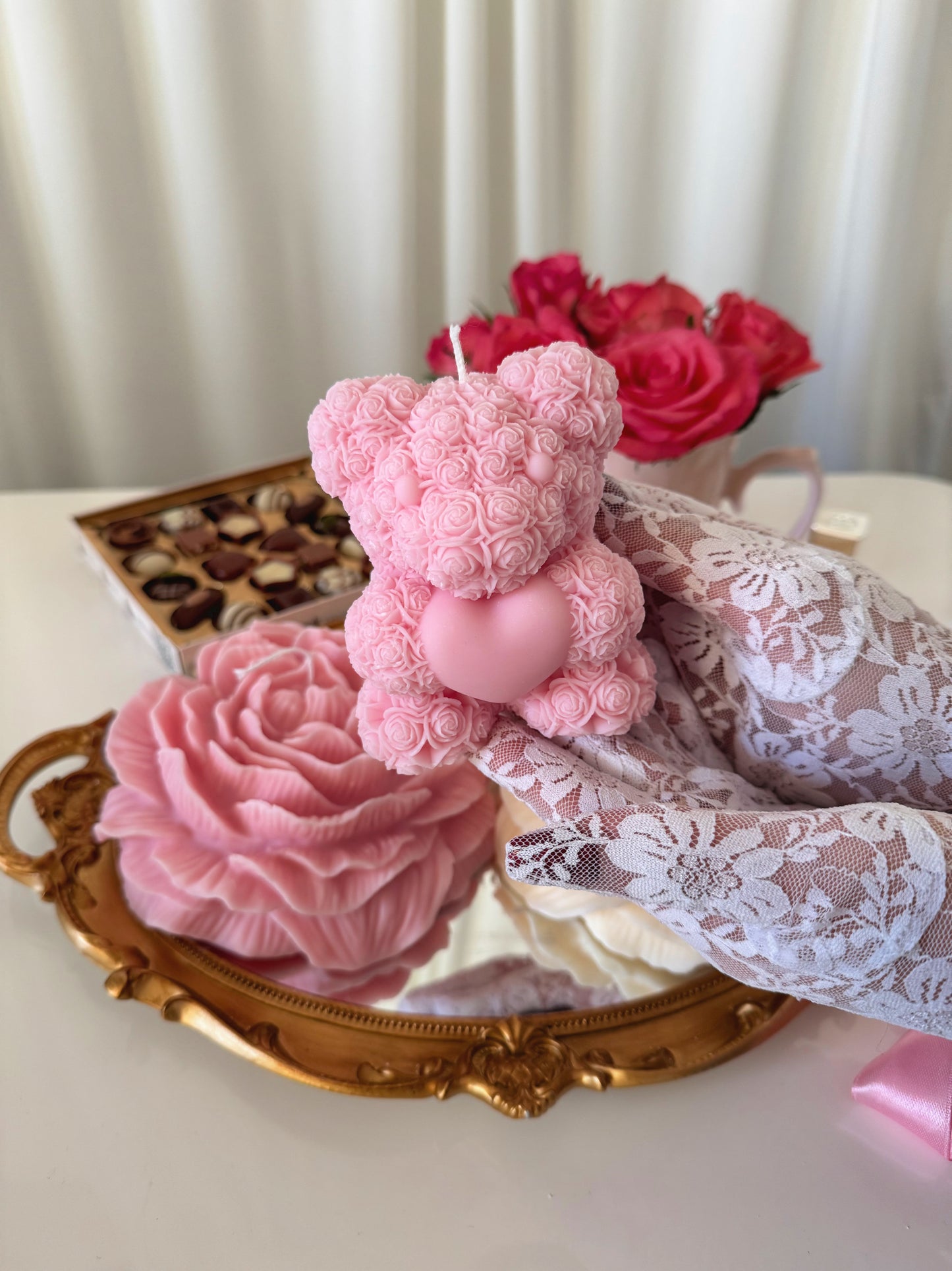 Heart Rose Bear Candle