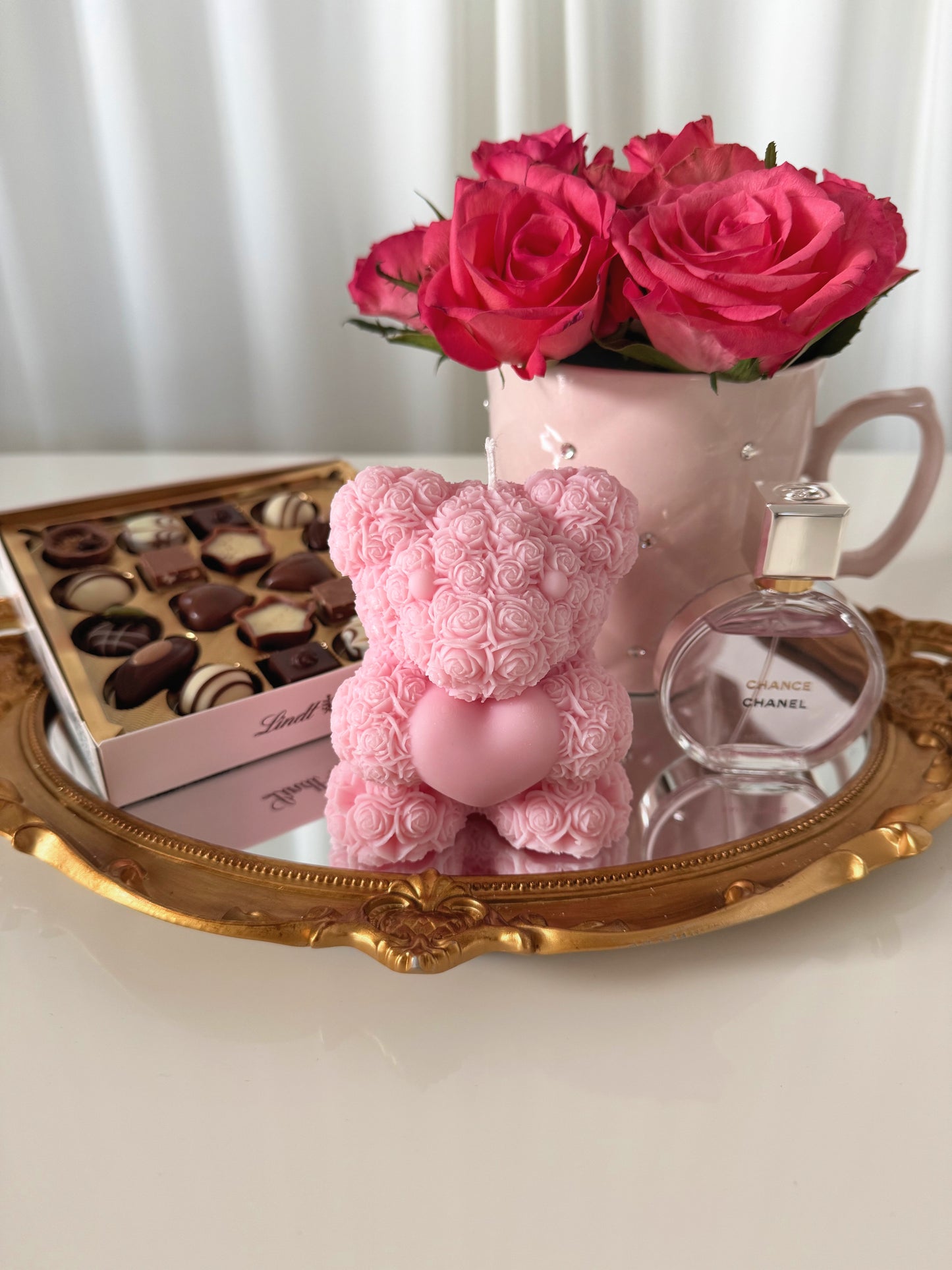 Heart Rose Bear Candle