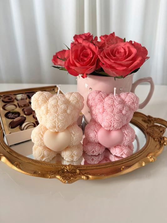 Heart Rose Bear Candle